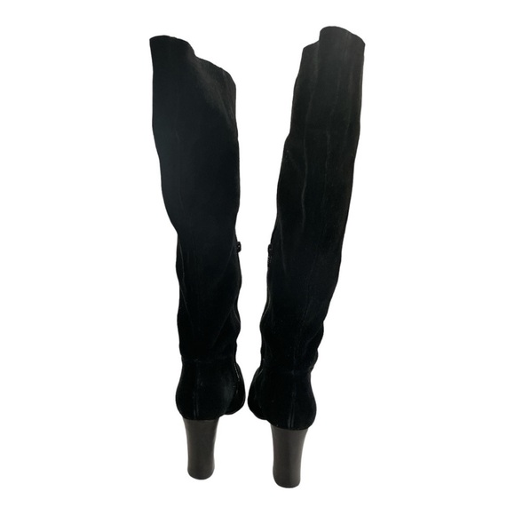 APOSTROPHE Black Suede Knee High Heel Zip Up Fold Over Cuff Style boots 3.5” - Picture 10 of 15